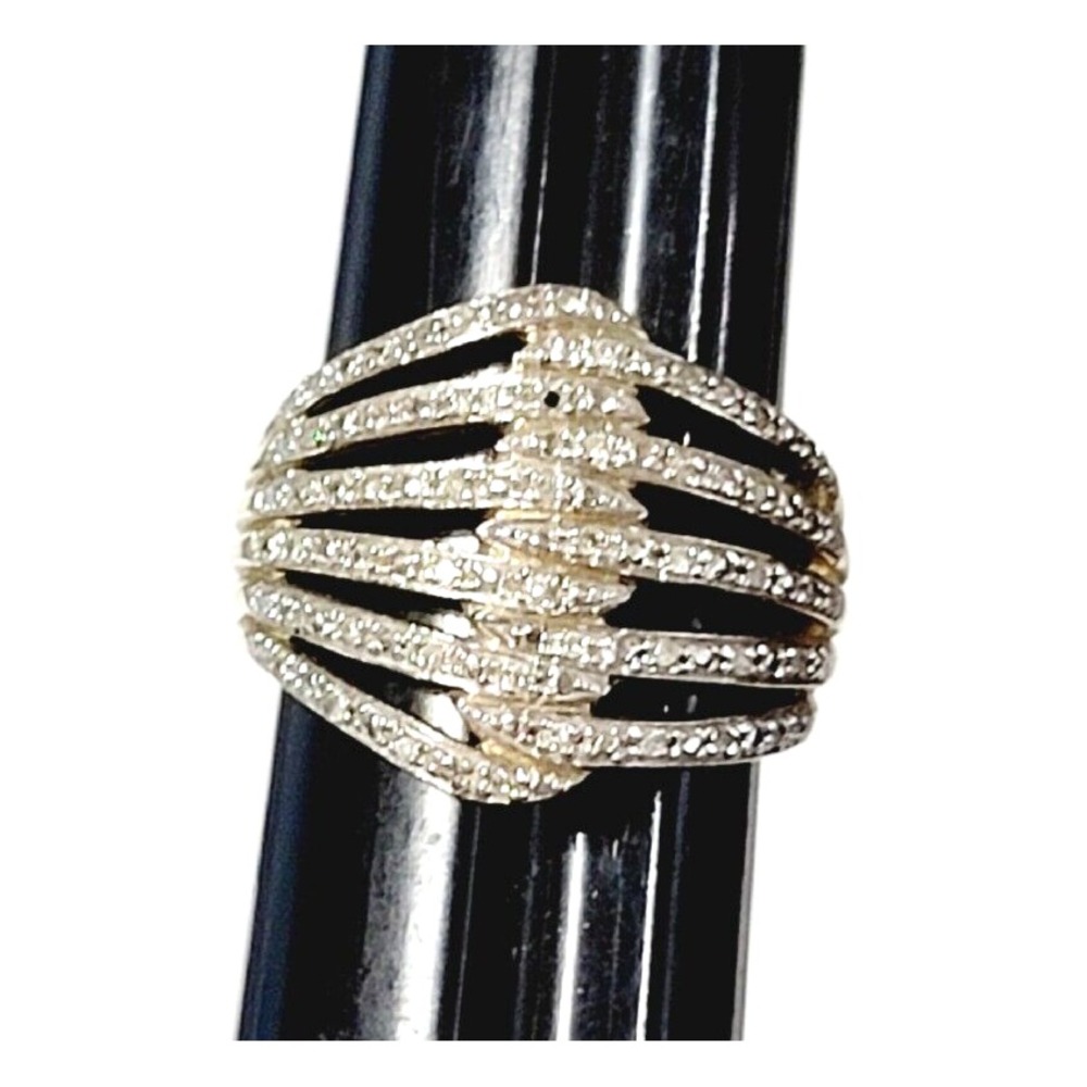 Vintage Gold Ring Wide Glass Mogul Style 925 Sterling Silver Rhinestone Size 8